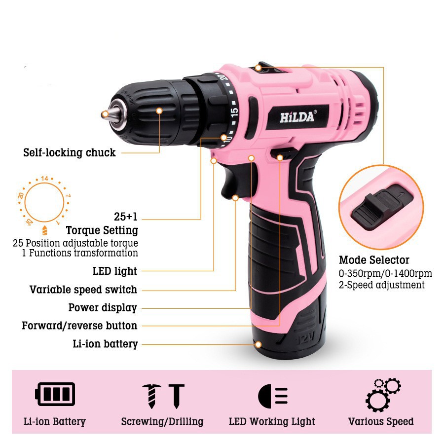 Pink hand drill 10mm two-speed - Power Tools Pink 评论和价格